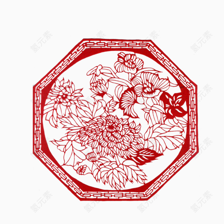 中国红色剪纸剪影