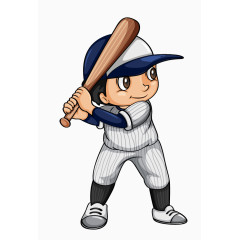 卡通手绘打棒球的男孩