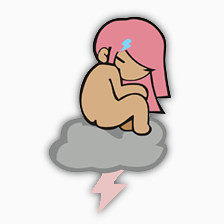 手绘乌云上的小娃娃