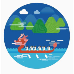  端午节划龙舟粽子插画