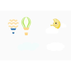 卡通白云热气球月亮母婴页面装饰