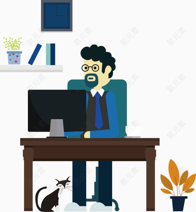 办公场景扁平画图标元素
