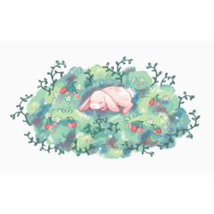 草丛里酣睡的小兔子