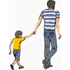 父亲拉着孩子的手卡通人物