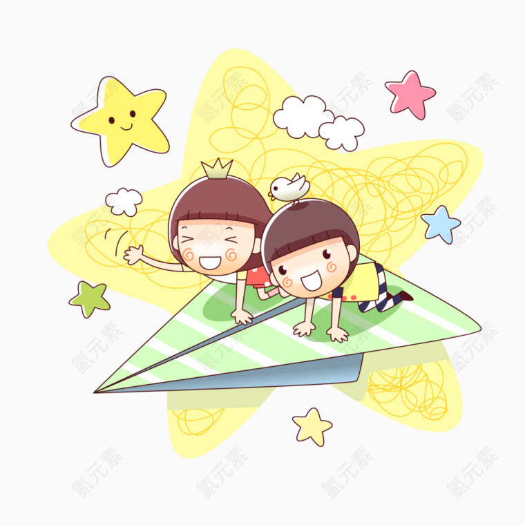 卡通手绘纸飞机儿童