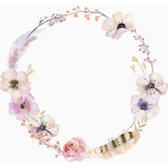 手绘水彩圆形花环装饰边框
