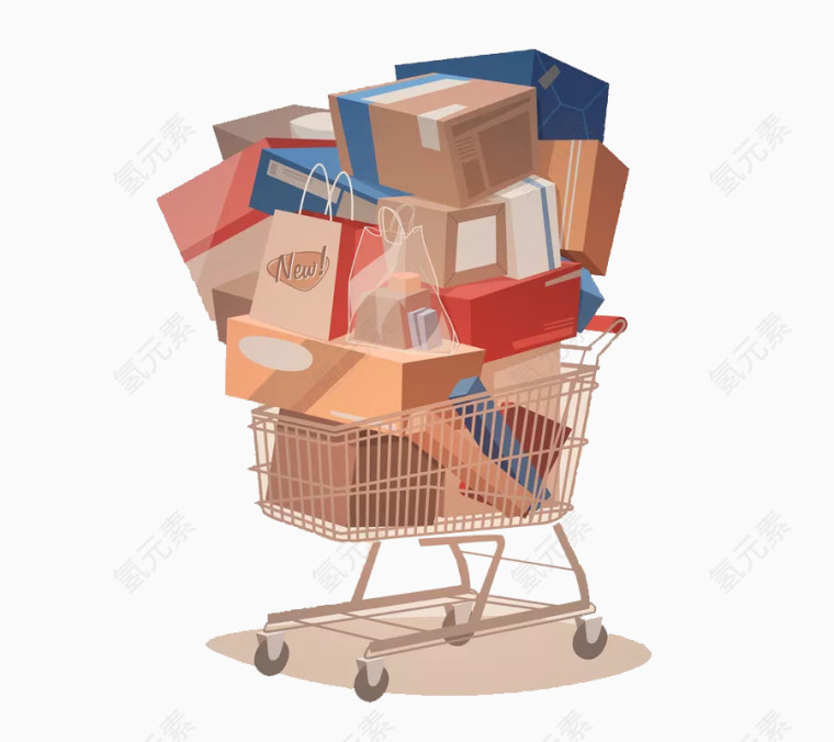 购物车装有包裹平面卡通