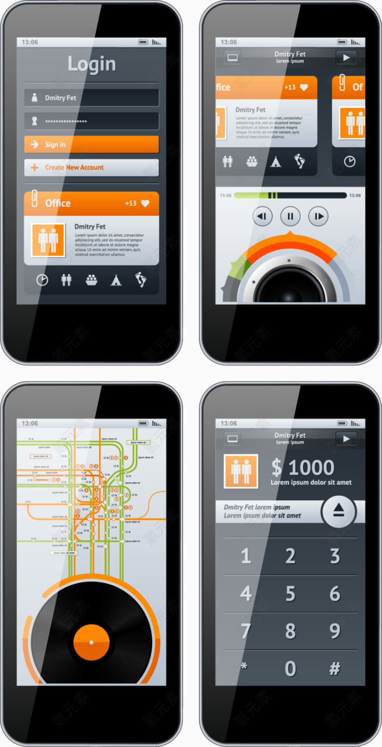 手机界面应用矢量素材