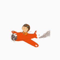 简约小清新开红色飞机的男孩