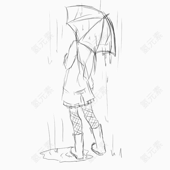 手绘雨伞女孩