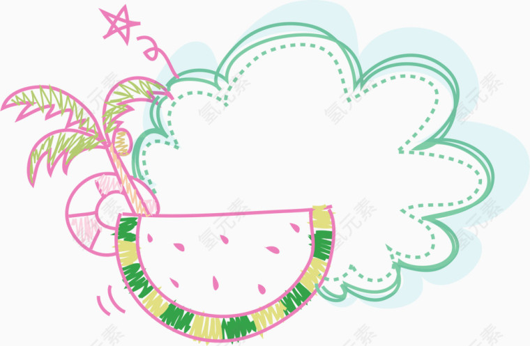 卡通西瓜椰树夏天边框
