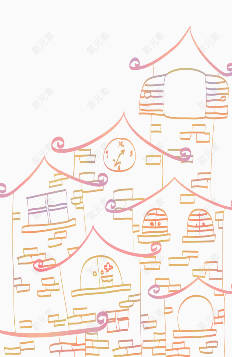 水彩清新建筑房子插画