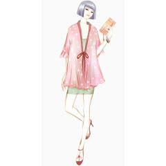 手绘清新拿钱包的女生