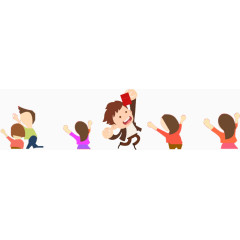 卡通男人高举着手里的红包背后是欢舞的人群