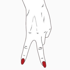 红指甲的手比胜利手势