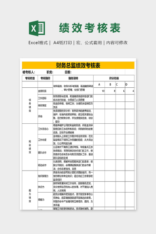 专业财务总监绩效考核表excel模板