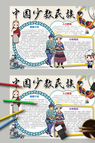 仿真卡通中国少数名族手抄报模板