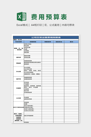 公司日常运营费用预算表excel模板