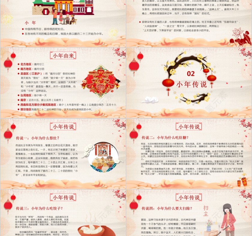 简约喜庆小年风俗PPT第2张