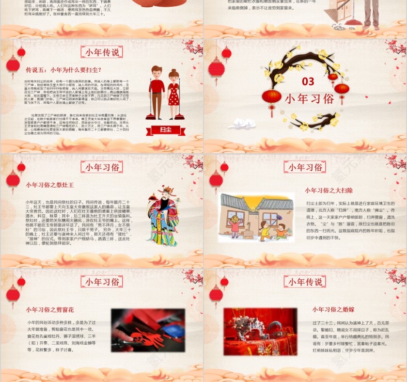 简约喜庆小年风俗PPT第3张