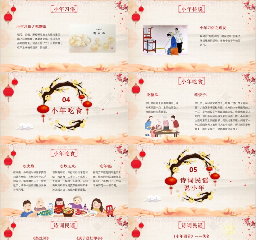 简约喜庆小年风俗PPT第4张