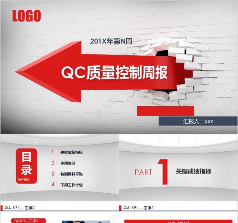 简约清新QC质量控制周报PPT模板第1张