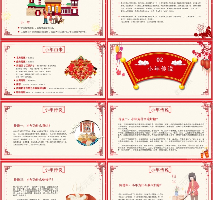 红色喜庆小年风俗PPT第2张