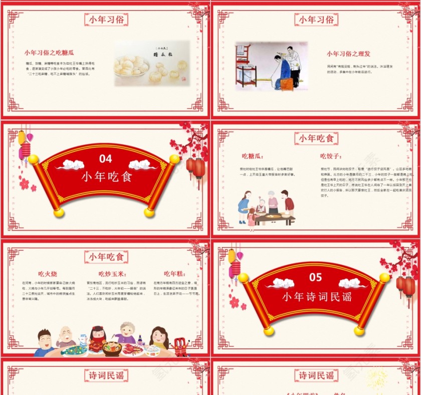 红色喜庆小年风俗PPT第4张