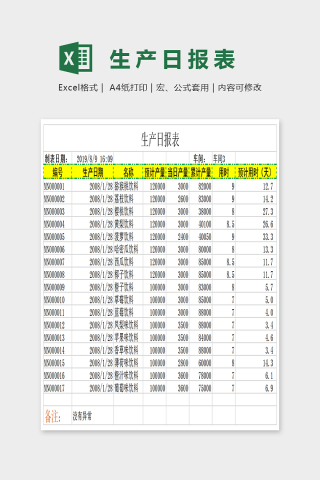 简单精美生产日报表EXcel