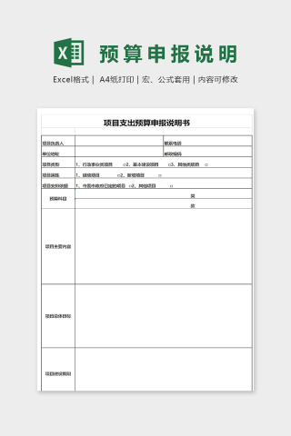 项目支出预算申报说明书表格excel模板