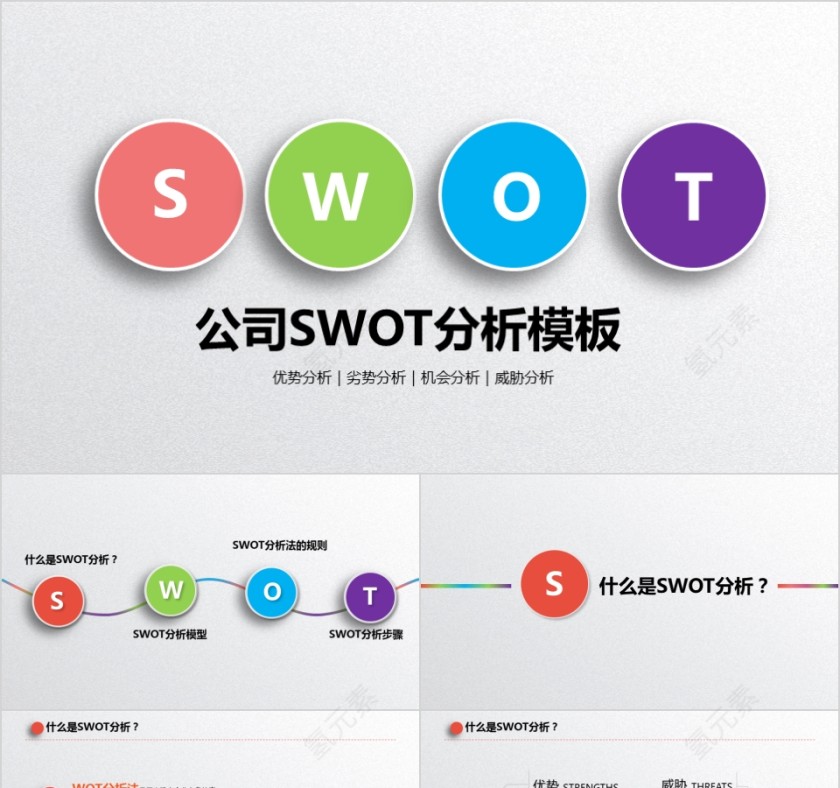 彩色简洁SWOT分析优劣势商务报告PPT模板第1张