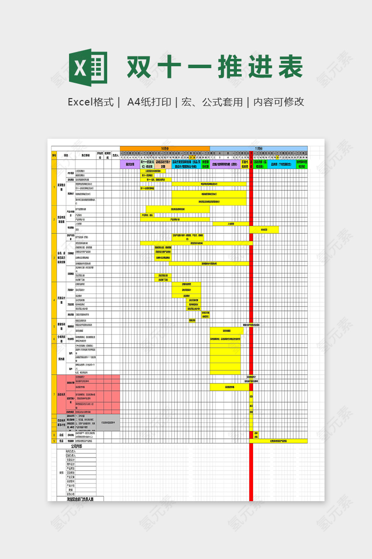 网店双十一产品推进表excel模板