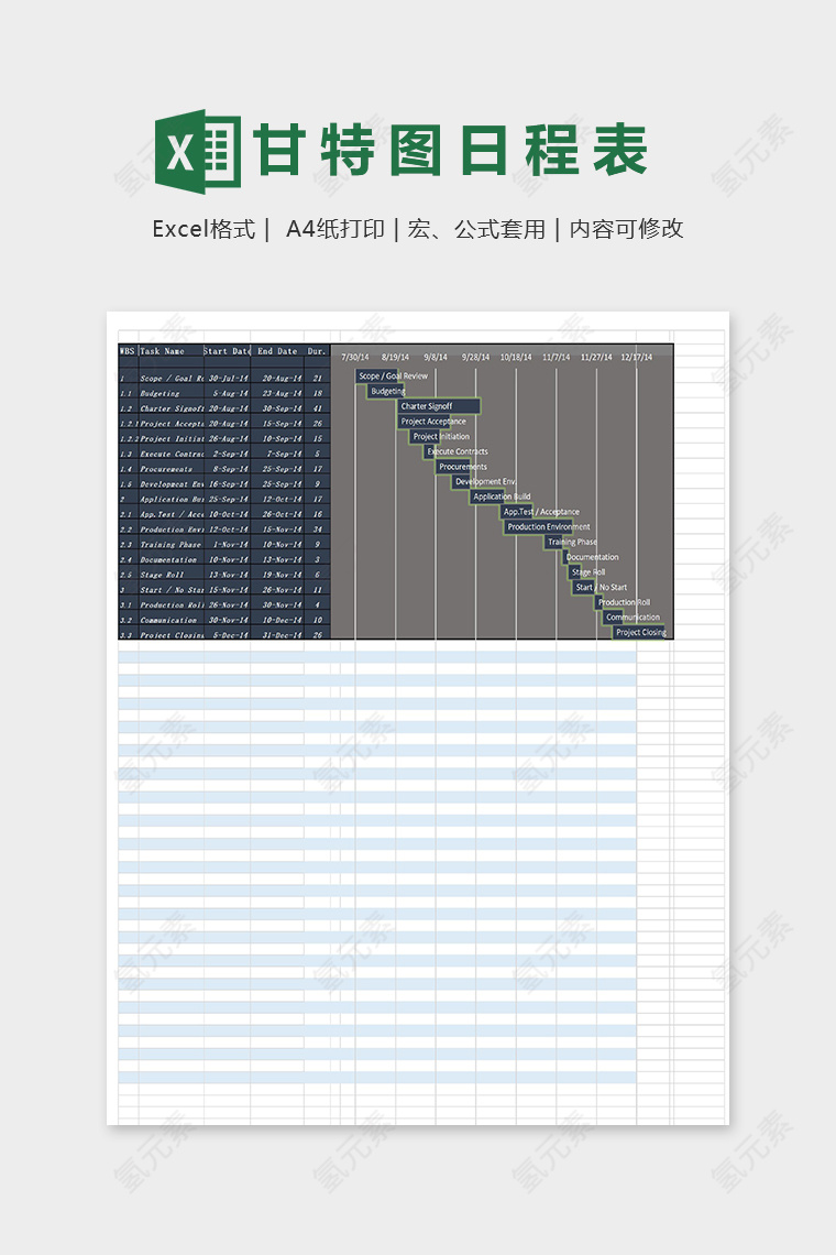 高端大气甘特图日程安排项目安排表