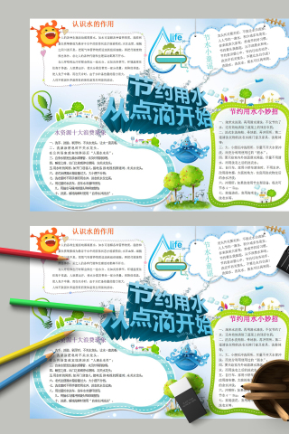 节约用水从点滴开始和节水童谣手抄报