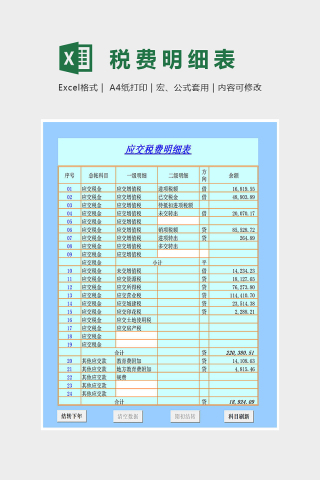 小清新精美应交税费明细帐Excel