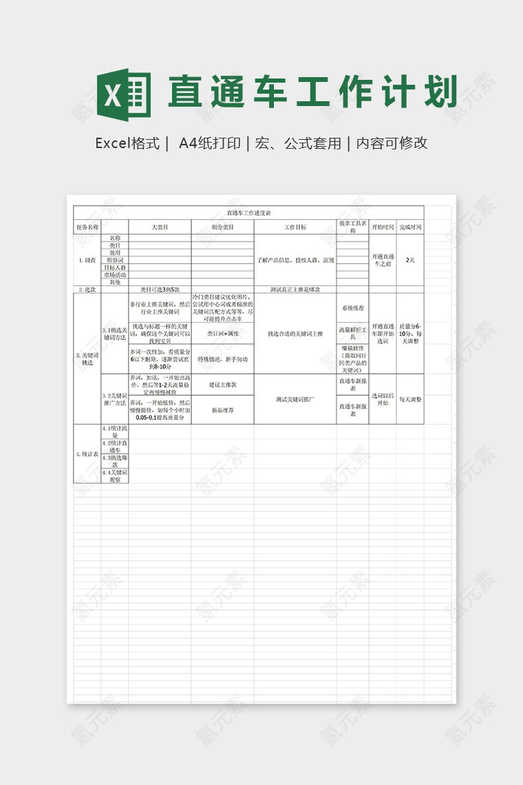 专业系统直通车进度计划表excel模板