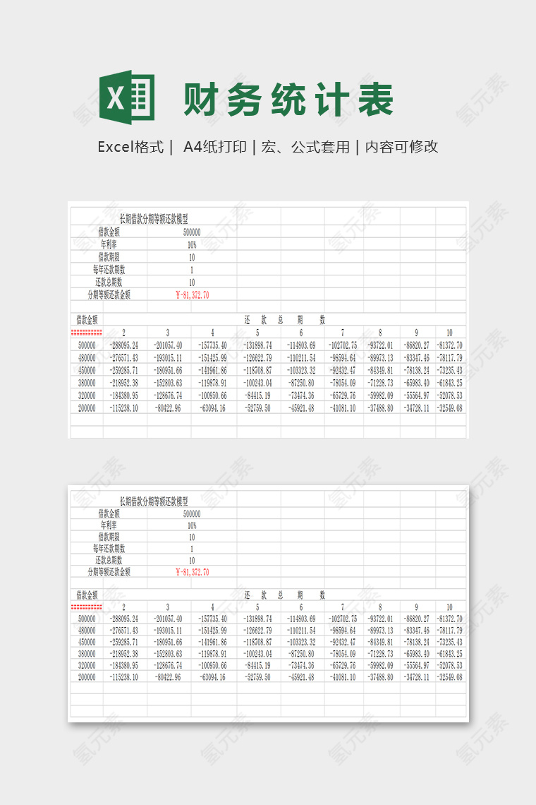 精美简约大气财务统计表Excel