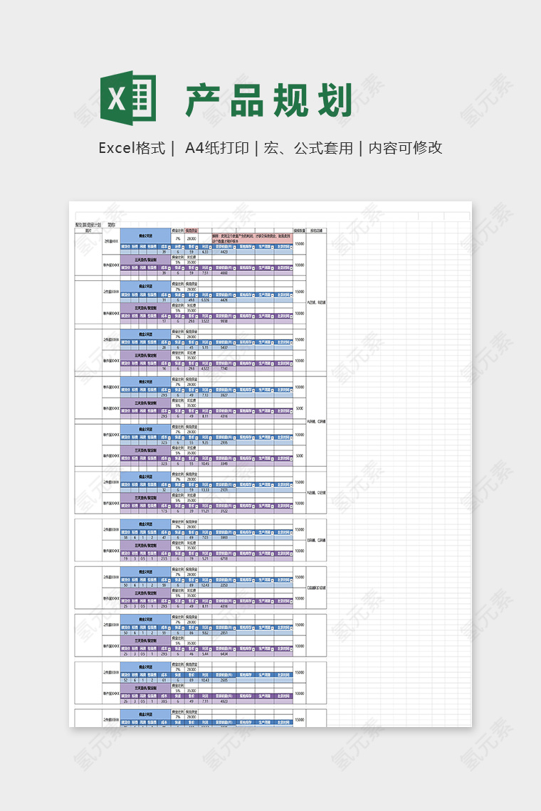 高端网店报名产品年度规划表excel模板