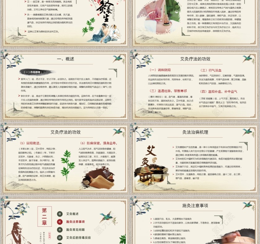 简约清新艾灸养生PPT课件第2张