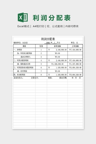 利润及利润分配表Excel