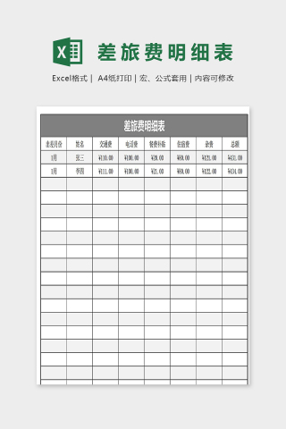 公司员工差旅费明细表模版