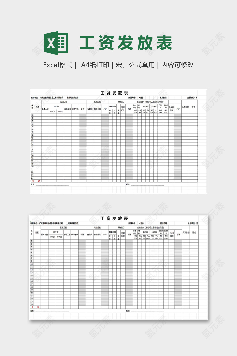 公司专用高级详细工资发放表excel模板