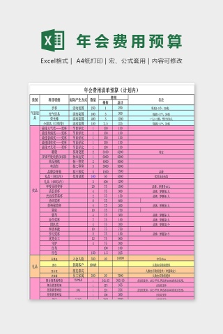 年会预算安排模板Excel