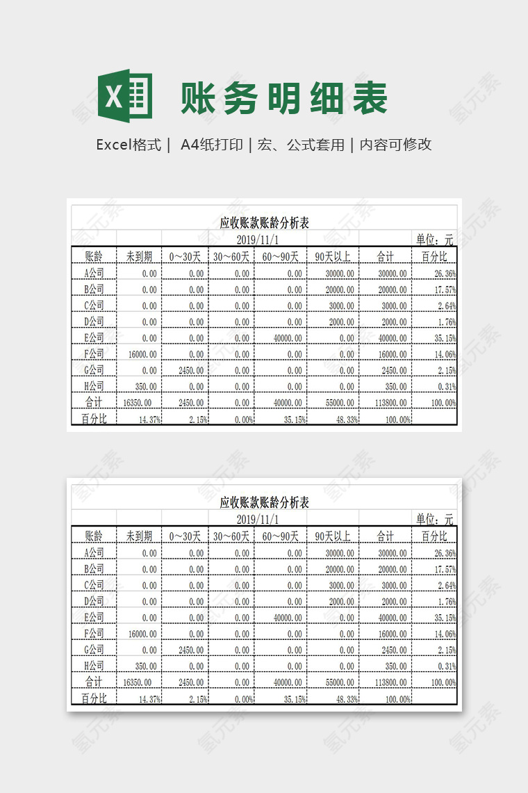 简约精美大方应收账款账龄分析Excel