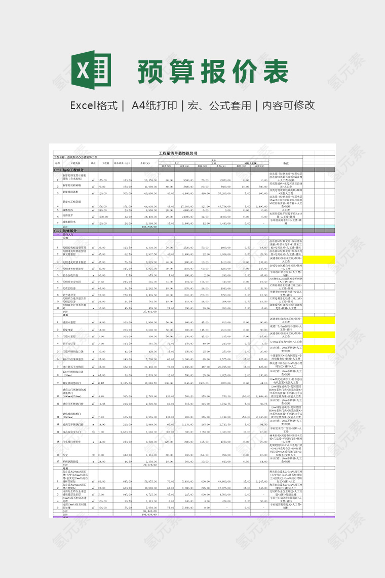 办公楼装饰报价预算表模版