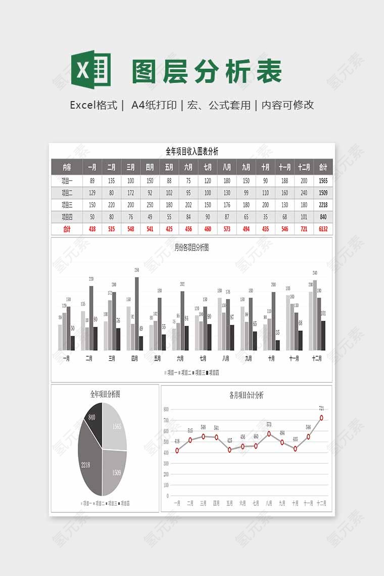 精美色彩图层分析表Excel