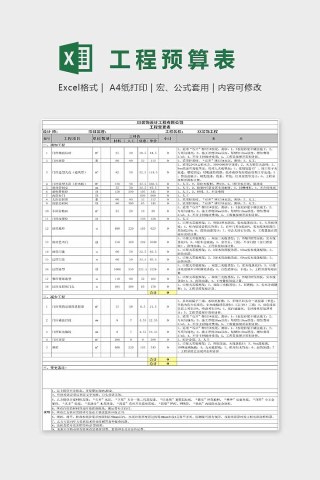简约精美工程预算统计表Excel