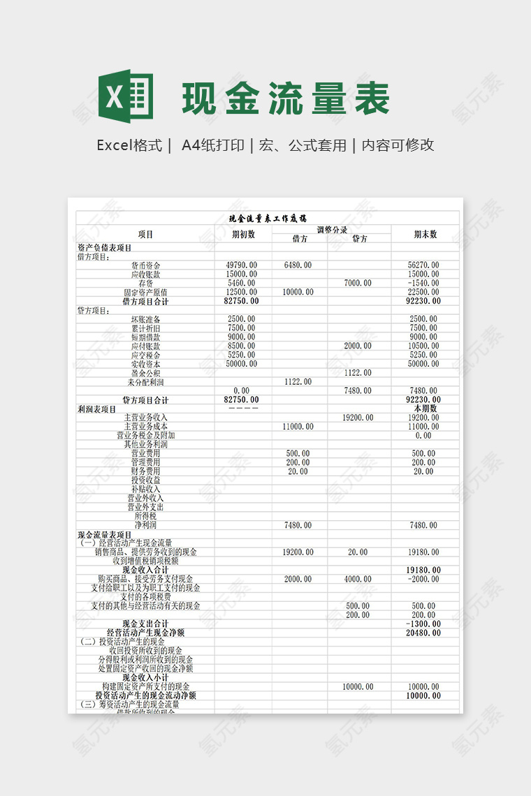 专业高端公司现金流量表系统excel模板