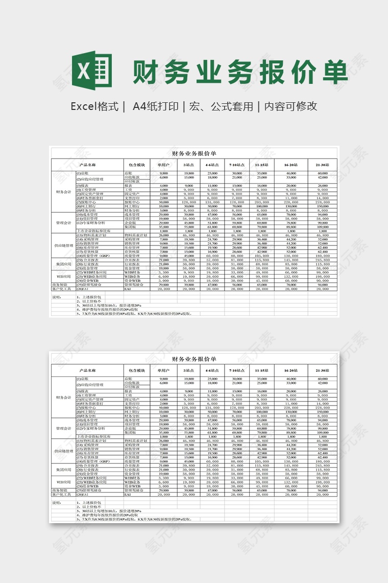 财务业务报价单Excel表格模板