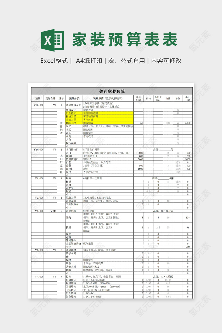 公司装修普通家装预算模版